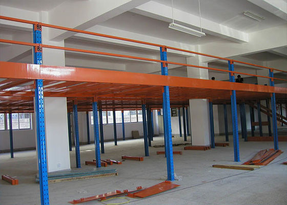 2 Seviye Soğuk Dökme Endüstriyel Çelik Depolama Rackları Platformu Turuncu / Mavi Renk